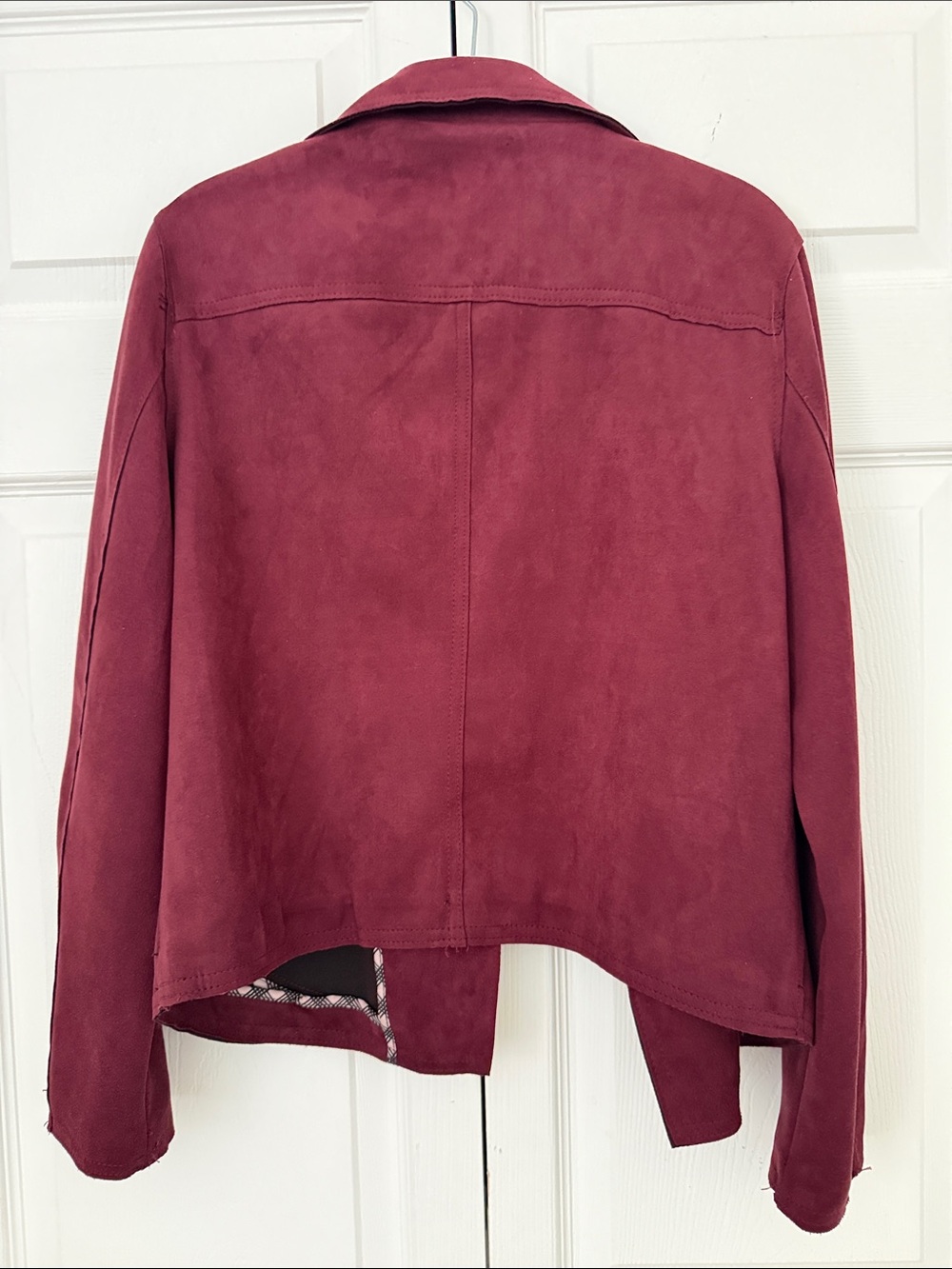 Philosophy Suede-Look Moto Jacket in Burgundy Red size L Chic Zip Detail Biker - Picture 4 of 16